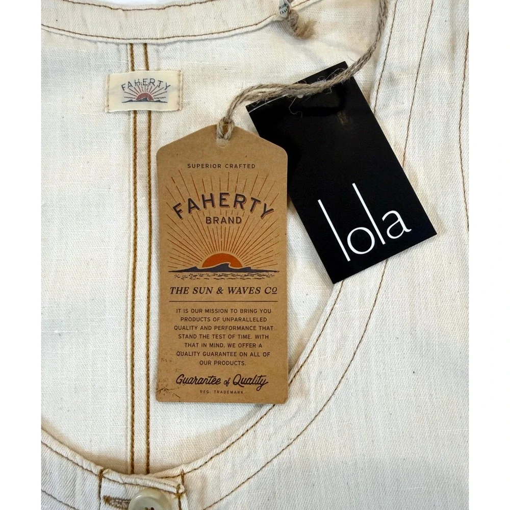Faherty Linen Denim Malibu Mini Dress XS NWT Organic Cotton Coastal Shift